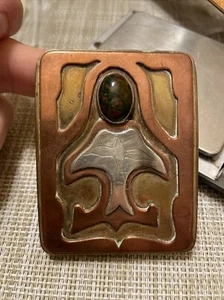 ¡HEBILLA DE CINTURÓN DE PIEDRA DE SANGRE ESTERLINA MEZCLA ABSTRACTA DE METAL LATÓN COBRE! ¡DE COLECCIÓN!! - B11 - Imagen 1 de 12