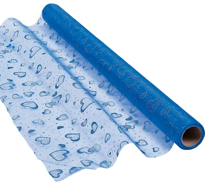 NEW Blue Glitter Heart Fabric Roll 30 x 360 inches sparkly polyester - Image 1 of 3