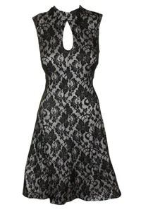 Vestido Jax Negro Marfil Sin Mangas Cuello Simulado Encaje Ajuste y Destellos 12 - Imagen 1 de 3
