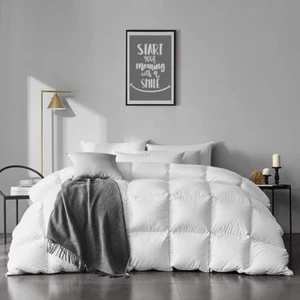 Oversized King Feathers down Comforter - Ultra Soft All Seasons 100% Organic Cot - Picture 1 of 9