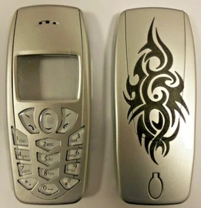 Nokia 3410 Silver Fascia/Housing/Cover with Black Tattoo & Keypad - Picture 1 of 1