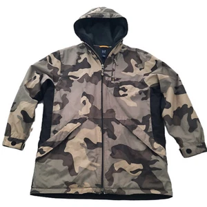 Gap Jacket Boys 14-16 Green Black Camo Fleece Lined Full Zip Hooded Windbreaker - Picture 1 of 18
