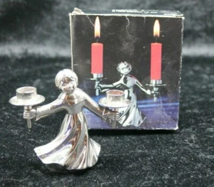 True Vintage BMF Candle Holder Play Light IN Boxed Chrome-Plated Girl 2 Candles - Picture 1 of 8