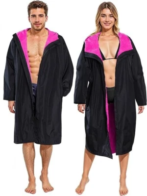 Black with Pink Waterproof Changing Robe Adult Windproof Fleece Hooded Quick Dry - Image 1 of 4