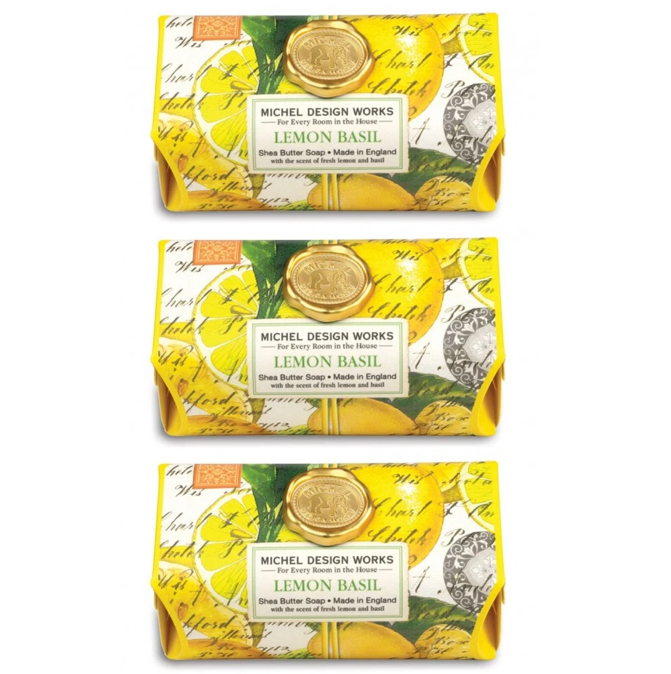 Set/3 Michel Design Works Large 8.7 oz Artisanal Bar Bath Soap Lemon Basil - NEW - Image 1 of 1