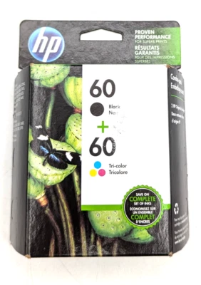 Cartuchos de tinta genuínos HP 60 preto e tricolor pacote combo novo lacrado expirado 24 - Imagem 1 de 4