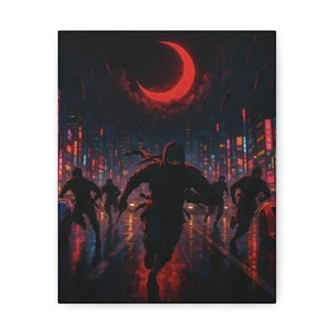 Ninjas Running Through Tokyo Stretched Canvas Art, 8x 10-for Gamers&Anime Lovers - Picture 1 of 5