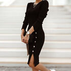 Women Ribbed Midi Jumper Dress Ladies Long Sleeve Evening Cocktail Party Bodycon