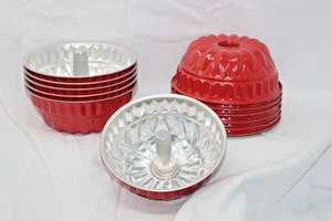 6 moldes vintage de gelatina Bundt de aluminio color rojo de granja de campo - Imagen 1 de 11