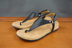 Vionic Kirra II Sandals Shoe Womens Size 8 Black Leather Thong Cork Wide Comfort - Picture 1 of 10