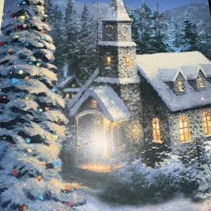 Vtg Christmas Card UNUSED Dayspring Thomas Kinkade Heavy Glitter W/env 5x7 - Picture 1 of 13