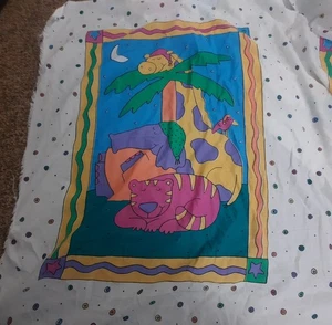 Vtg Jungle Fabric Panel Sleepy Elephant Girraffe Tiger Child 44"tall x34" Wide - Picture 1 of 4
