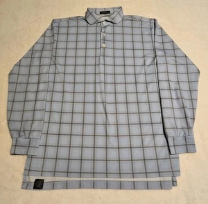 Turtleson Golf Polo Shirt Adult Light Blue Plaid Long Sleeve Mens Medium  - Picture 1 of 6