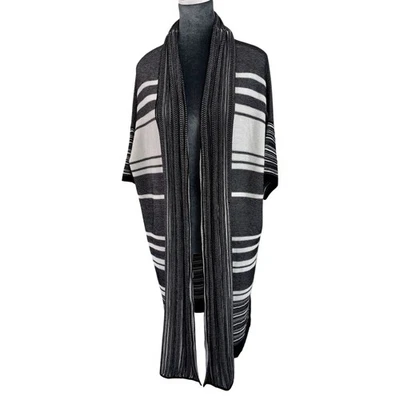 Vince - Cárdigan Plumero Abierto Manga Corta Multi Rayas - Negro/Blanco - Talla L Foto 1 de 4