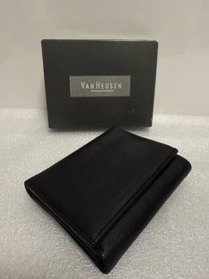 Винтажный мужской бумажник из лицевой кожи тройной мраморный черный искусственно состаренный держатель для ключей  - Изображение 1 из 4