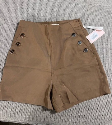 Black Tape Dark Carmel High Waist Button Shorts Small, neutral chic corpcore NWT - Image 1 of 4