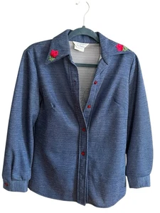 Camisa Vintage Años 70 Sears Fashions Rosas Rojas Parche Botón Poliéster Denim Look 12 - Imagen 1 de 10