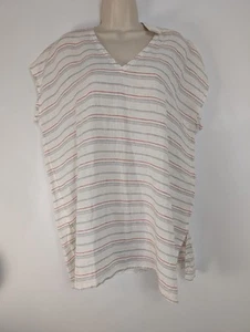 Eileen Fisher 100% Organic Linen Striped V Neck Tunic Kaftan Top Sz Petite Small - Imagen 1 de 14