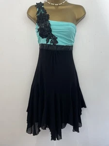 Jane Norman One Shoulder Dress Uk 12 Vintage Y2K Blue Black Sequin Sexy Short - Picture 1 of 8