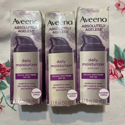 3~Aveeno Absolutely Ageless Daily Moisturizer Blackberry SPF30 NIB READ EXP VHTF - Image 1 of 4