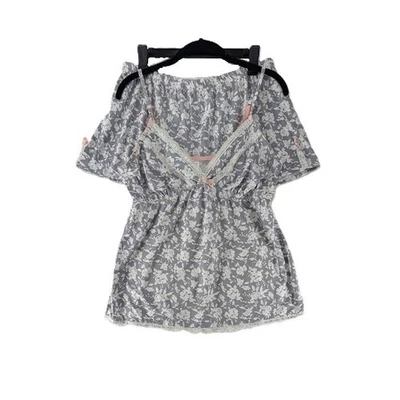 Marilyn Monroe Shortie Pajamas Womens Sz XL Pajama Set Gray Floral Lace Stretch - Image 1 of 4