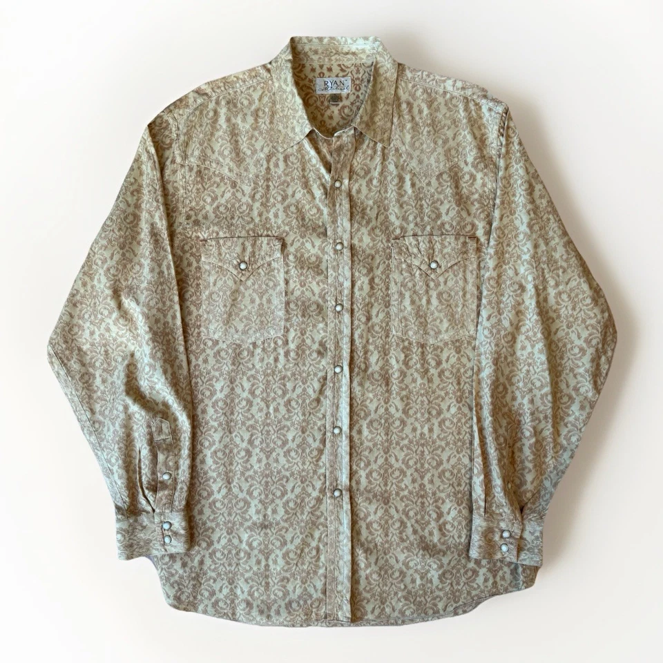 Camisa a Presión Ryan Michael Perla de Seda XL Amarillo Paisley Western Vaquero Abotonado Foto 1 de 4