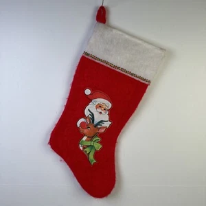 Vintage Santa & Rudolph Christmas Stocking Rennoc 1982 15" - Picture 1 of 6