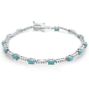 Oval Natural Larimar & Cz .925 Sterling Silver Bracelet - Picture 1 of 2