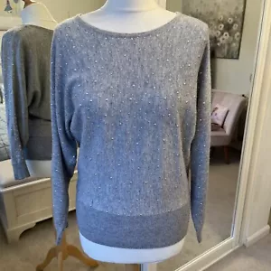Grey Beaded Embellished Jumper Super Soft Stretch Size UK 8 - Picture 1 of 7
