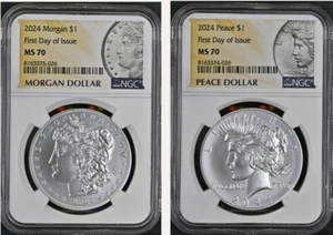 2024 Morgan & Peace Silver Dollar Uncirculated NGC MS70 First Day FDI P %% - Picture 1 of 3