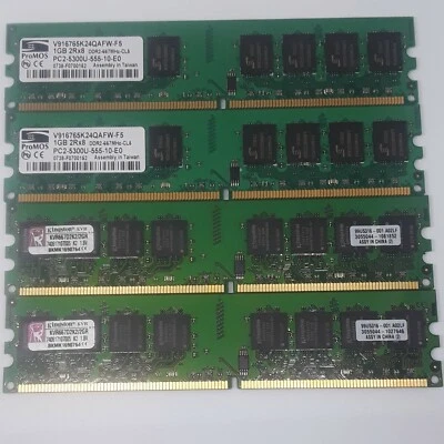 2 Kingston & 2 ProMOS RAM Memory 1GB DDR2 667 DIMM Low Profile KVR667D2K2/2GR - Image 1 of 4
