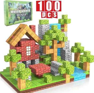 100PCS Blocs de Construction Magnétiques Style Minecraft Jouets Éducatifs Enfants - Photo 1/6