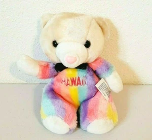 Vintage Victor Rainbow Striped HAWAII Teddy Bear Stuffed Animal Plush 8.5" - Picture 1 of 3