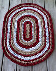 Handmade crocheted rag rug wine red oval mat