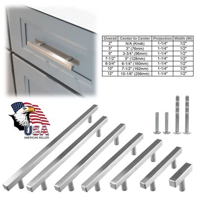 Brushed Nickel Modern Kitchen Cabinet Handles Drawers Pulls Knob Stainless Steel - Image 1 of 4
