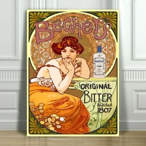 ALPHONSE MUCHA AD - Bechers Original Bitter - CANVAS ART PRINT POSTER - 10x8"