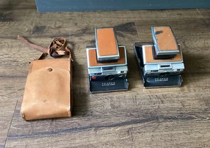 2 Vintage Polaroid SX-70 Camera Brown Leather w/ Case UNTESTED Free Ship - Picture 1 of 16