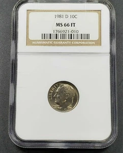 1981 D Roosevelt 10c Clad Dime Coin NGC MS 66 FT Full Torch Business Strike - Picture 1 of 4