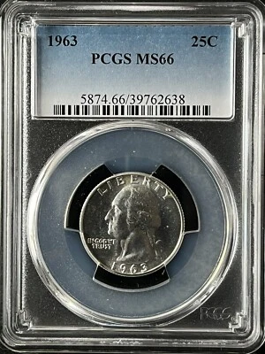 1963  25C Washington Quarter Dollar PCGS MS66   39762638 - Image 1 of 2