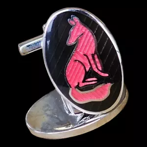 Cufflinks - Genuine PINK Silver-Plated Black Red Fox Fixed Back Cufflinks - Picture 1 of 6
