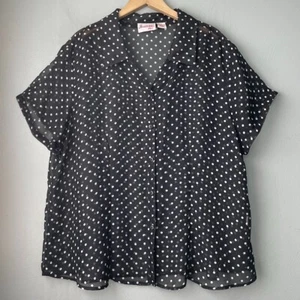 Joanna Plus Woman Plus Size 2X Black White Polka Dot Sheer Top Pin Up Coquette - Picture 1 of 9