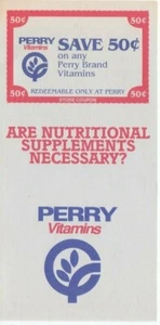 VINTAGE PERRY DRUGS 2-PAGE BROCHURE / "ARE NUTRITIONAL SUPPLEMENTS NECESSARY?"  - Picture 1 of 2