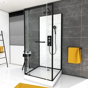 Dusche Komplettdusche Duschkabine Eckdusche White Stone 90 x 90 x 230 schwarz - Bild 1 von 9