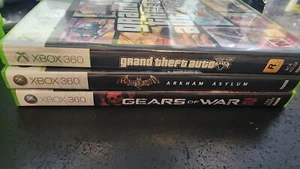 3x XBOX 360 Games Grand Theft Auto V / Batman Arkham Asylum / Gears of War 2 - Picture 1 of 1