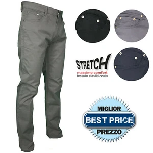 Pantalone Uomo Cotone Gamba Dritta Jeans Estivo Leggero Vita Alta Stretch 46-64 - Imagen 1 de 24