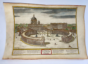 ST PIERRE ROMA ITALY 1705 NICOLAS DE FER NICE ANTIQUE VIEW 18TH CENTURY