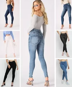 JMOJO Jeans donna skinny donna slim fit gamba nero denim taglia 6 8 10 12 14 16 18 - Foto 1 di 35