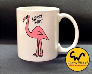 Lustige Flamingo TASSE Tasse Untersetzer Kaffee Tee Geschenk Kunst Künstler Leggy Twat - Bild 1 von 2