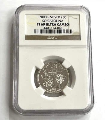 2000 S SILVER 25C SO. CAROLINA STATE PROOF QUARTER NGC PF 69 ULTRA CAMEO - Image 1 of 2