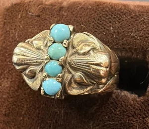 Anello vintage vittoriano in oro giallo 14 carati con semi di turchese, misura 4 bellissimo!! - Foto 1 di 10